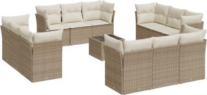 vidaXL 13-częściowy zestaw mebli ogrodowych z poduszkami, beżowy, polirattan 2