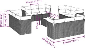 vidaXL 13-częściowy zestaw mebli ogrodowych z poduszkami, beżowy, polirattan 3