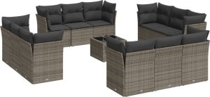 vidaXL 13-częściowy zestaw mebli ogrodowych z poduszkami, szary, polirattan 2