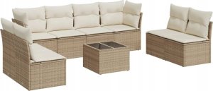 vidaXL 9-częściowy zestaw mebli ogrodowych z poduszkami, beżowy, polirattan 4