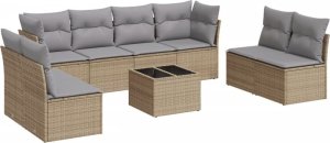 vidaXL 9-częściowy zestaw mebli ogrodowych z poduszkami, beżowy, polirattan 2