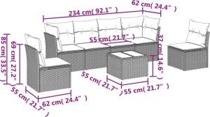 vidaXL 7-częściowy zestaw wypoczynkowy do ogrodu, z poduszkami, szary 3