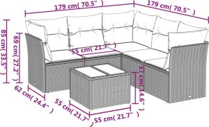 vidaXL 6-częściowy zestaw mebli ogrodowych z poduszkami, szary, polirattan 3
