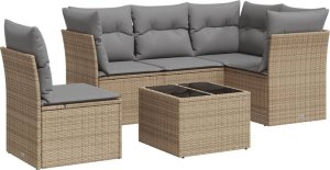 vidaXL 6-częściowy zestaw mebli ogrodowych z poduszkami, beżowy, polirattan 2