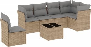 vidaXL 7-częściowy zestaw wypoczynkowy do ogrodu, z poduszkami, beżowy 2