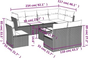 vidaXL 9-częściowy zestaw wypoczynkowy do ogrodu, z poduszkami, czarny 3