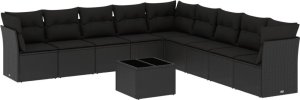 vidaXL 10-częściowy zestaw wypoczynkowy do ogrodu, poduszki czarny rattan PE 2