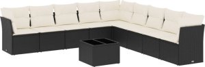 vidaXL 10-częściowy zestaw wypoczynkowy do ogrodu, poduszki czarny rattan PE 2