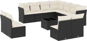 vidaXL 12-częściowy zestaw mebli do ogrodu, z poduszkami, czarny, polirattan 2