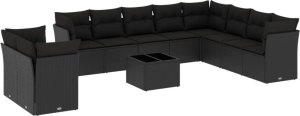vidaXL 11-częściowy zestaw wypoczynkowy do ogrodu, poduszki czarny rattan PE 2