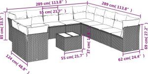 vidaXL 12-częściowy zestaw mebli do ogrodu, z poduszkami, czarny, polirattan 3