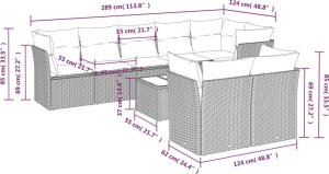 vidaXL 9-częściowy zestaw wypoczynkowy do ogrodu, z poduszkami, czarny 3