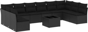 vidaXL 11-częściowy zestaw wypoczynkowy do ogrodu, poduszki czarny rattan PE 2