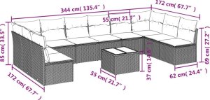vidaXL 11-częściowy zestaw wypoczynkowy do ogrodu, poduszki czarny rattan PE 3