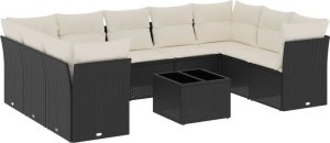 vidaXL 10-częściowy zestaw wypoczynkowy do ogrodu, poduszki czarny rattan PE 2