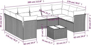 vidaXL 10-częściowy zestaw wypoczynkowy do ogrodu, poduszki czarny rattan PE 3