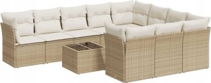 vidaXL 11-częściowy zestaw mebli ogrodowych z poduszkami, beżowy, polirattan 2
