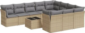 vidaXL 11-częściowy zestaw mebli ogrodowych z poduszkami, beżowy, polirattan 2