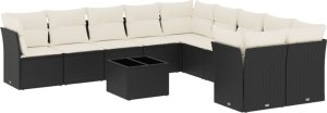 vidaXL 11-częściowy zestaw wypoczynkowy do ogrodu, poduszki czarny rattan PE 2