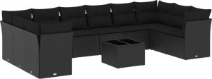 vidaXL 11-częściowy zestaw wypoczynkowy do ogrodu, poduszki czarny rattan PE 2