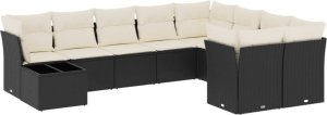 vidaXL 10-częściowy zestaw wypoczynkowy do ogrodu, poduszki czarny rattan PE 2