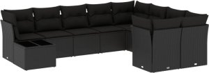 vidaXL 10-częściowy zestaw wypoczynkowy do ogrodu, poduszki czarny rattan PE 2