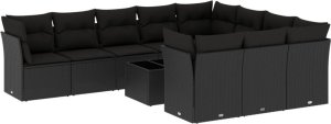 vidaXL 11-częściowy zestaw wypoczynkowy do ogrodu, poduszki czarny rattan PE 2