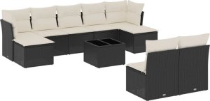 vidaXL 10-częściowy zestaw wypoczynkowy do ogrodu, poduszki czarny rattan PE 2