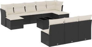 vidaXL 11-częściowy zestaw wypoczynkowy do ogrodu, poduszki czarny rattan PE 2