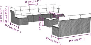 vidaXL 11-częściowy zestaw wypoczynkowy do ogrodu, poduszki czarny rattan PE 8