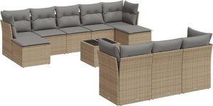 vidaXL 11-częściowy zestaw mebli ogrodowych z poduszkami, beżowy, polirattan 2