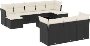 vidaXL 11-częściowy zestaw wypoczynkowy do ogrodu, poduszki czarny rattan PE 2
