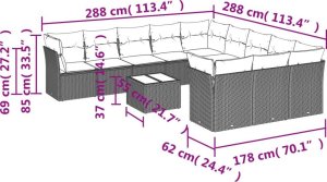 vidaXL 12-częściowy zestaw mebli do ogrodu, z poduszkami, czarny, polirattan 3