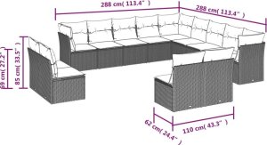 vidaXL 12-częściowy zestaw mebli ogrodowych z poduszkami, beżowy, polirattan 3