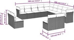 vidaXL 12-częściowy zestaw mebli ogrodowych z poduszkami, beżowy, polirattan 3