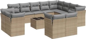 vidaXL 13-częściowy zestaw mebli ogrodowych z poduszkami, beżowy, polirattan 2
