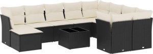 vidaXL 11-częściowy zestaw wypoczynkowy do ogrodu, poduszki czarny rattan PE 2