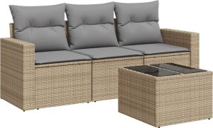 vidaXL 4-częściowy zestaw mebli ogrodowych z poduszkami, beżowy, polirattan 2