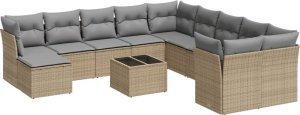 vidaXL 12-częściowy zestaw mebli ogrodowych z poduszkami, beżowy, polirattan 2