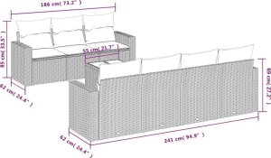 vidaXL 8-częściowy zestaw mebli ogrodowych z poduszkami, szary, polirattan 3