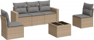 vidaXL 6-częściowy zestaw mebli ogrodowych z poduszkami, beżowy, polirattan 2