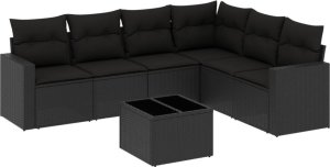 vidaXL 7-częściowy zestaw wypoczynkowy do ogrodu, z poduszkami, czarny 2