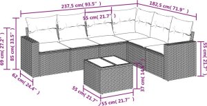 vidaXL 7-częściowy zestaw wypoczynkowy do ogrodu, z poduszkami, czarny 8