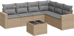 vidaXL 7-częściowy zestaw wypoczynkowy do ogrodu, z poduszkami, beżowy 2