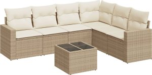 vidaXL 7-częściowy zestaw wypoczynkowy do ogrodu, z poduszkami, beżowy 2