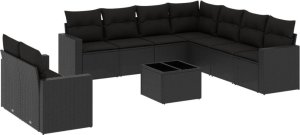 vidaXL 10-częściowy zestaw wypoczynkowy do ogrodu, poduszki czarny rattan PE 2