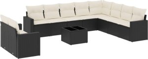vidaXL 11-częściowy zestaw wypoczynkowy do ogrodu, poduszki czarny rattan PE 2