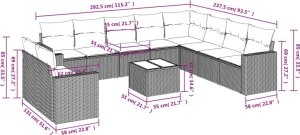 vidaXL 11-częściowy zestaw wypoczynkowy do ogrodu, poduszki czarny rattan PE 3