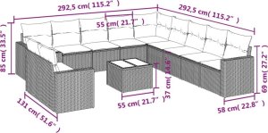 vidaXL 12-częściowy zestaw mebli do ogrodu, z poduszkami, czarny, polirattan 3