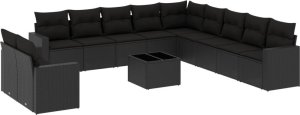 vidaXL 12-częściowy zestaw mebli do ogrodu, z poduszkami, czarny, polirattan 2